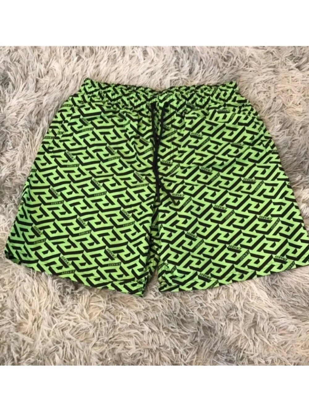 New Authentic Versace Green/Black Logo Print Swim Shorts Size 3
